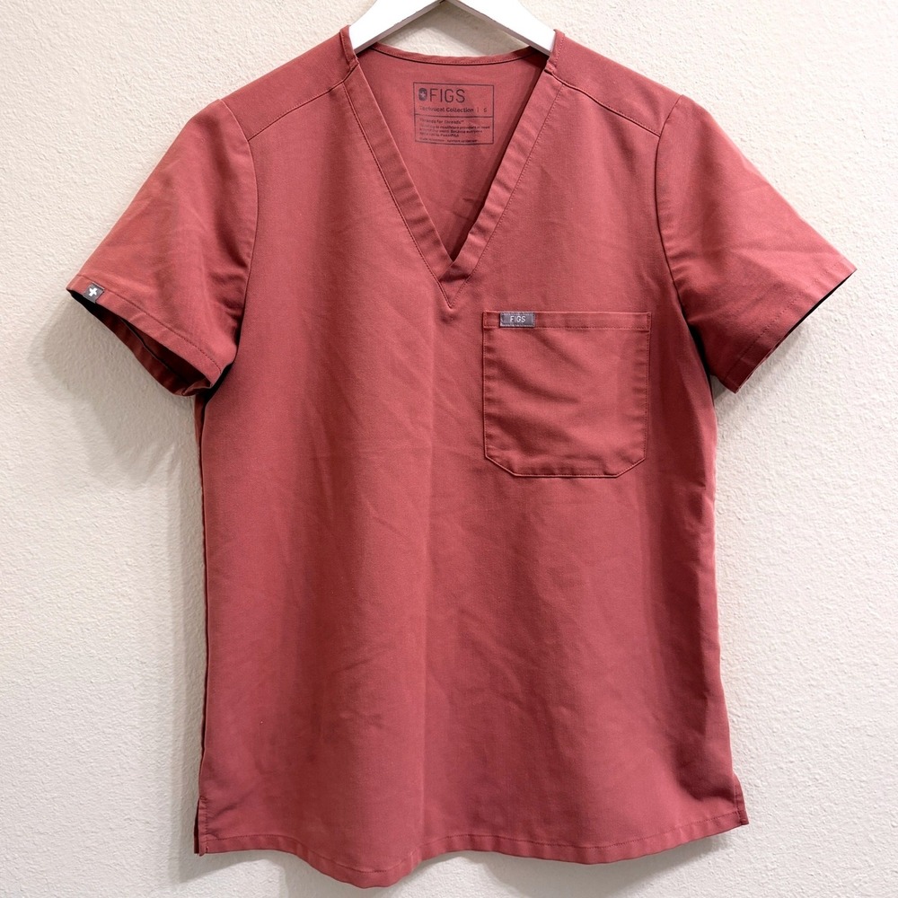 FIGS Scrub Catarina One-Pocket Top V Neck Short Sleeve Mauve Pink Size Small